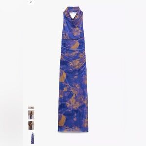 Zara Blue and Gold Halter Maxi Dress